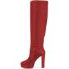 imageFSJ Women Comfort Platform Knee Boots Chunky High Heels Solid Color Classic Pull On Formal Casual Dress Winter Shoes Size 415 USRed