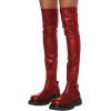 imageFSJ Women Fashion Flat Over The Knee Boots Thigh High Long Booties Stretch Platform Leather Round Closed Toe Side Zipper Fall Winter Shoes for Ladies Girls Party Club Dress Size 415 USRed