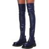 imageFSJ Women Fashion Flat Over The Knee Boots Thigh High Long Booties Stretch Platform Leather Round Closed Toe Side Zipper Fall Winter Shoes for Ladies Girls Party Club Dress Size 415 USDark Blue