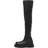 imageFSJ Women Fashion Flat Over The Knee Boots Thigh High Long Booties Stretch Platform Leather Round Closed Toe Side Zipper Fall Winter Shoes for Ladies Girls Party Club Dress Size 415 USBlack