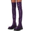 imageFSJ Women Fashion Flat Over The Knee Boots Thigh High Long Booties Stretch Platform Leather Round Closed Toe Side Zipper Fall Winter Shoes for Ladies Girls Party Club Dress Size 415 USPurple