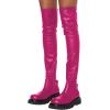 imageFSJ Women Fashion Flat Over The Knee Boots Thigh High Long Booties Stretch Platform Leather Round Closed Toe Side Zipper Fall Winter Shoes for Ladies Girls Party Club Dress Size 415 USFushcia
