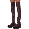 imageFSJ Women Fashion Flat Over The Knee Boots Thigh High Long Booties Stretch Platform Leather Round Closed Toe Side Zipper Fall Winter Shoes for Ladies Girls Party Club Dress Size 415 USRedbrown