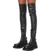 imageFSJ Women Fashion Flat Over The Knee Boots Thigh High Long Booties Stretch Platform Leather Round Closed Toe Side Zipper Fall Winter Shoes for Ladies Girls Party Club Dress Size 415 USBlack