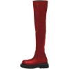 imageFSJ Women Fashion Flat Over The Knee Boots Thigh High Long Booties Stretch Platform Leather Round Closed Toe Side Zipper Fall Winter Shoes for Ladies Girls Party Club Dress Size 415 USRed