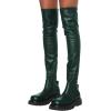 imageFSJ Women Fashion Flat Over The Knee Boots Thigh High Long Booties Stretch Platform Leather Round Closed Toe Side Zipper Fall Winter Shoes for Ladies Girls Party Club Dress Size 415 USGreen