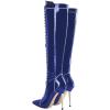 imageFSJ Women Fashion Lace up Stiletto High Heels Under the Knee Boots Pointed Toe Rhinestone Strappy Heeled Booties with Zipper Size 415 USBlue