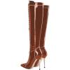 imageFSJ Women Fashion Lace up Stiletto High Heels Under the Knee Boots Pointed Toe Rhinestone Strappy Heeled Booties with Zipper Size 415 USBrown