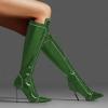 imageFSJ Women Fashion Lace up Stiletto High Heels Under the Knee Boots Pointed Toe Rhinestone Strappy Heeled Booties with Zipper Size 415 USGreen