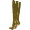 imageFSJ Women Fashion Lace up Stiletto High Heels Under the Knee Boots Pointed Toe Rhinestone Strappy Heeled Booties with Zipper Size 415 USYellow