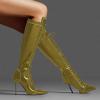 imageFSJ Women Fashion Lace up Stiletto High Heels Under the Knee Boots Pointed Toe Rhinestone Strappy Heeled Booties with Zipper Size 415 USYellow