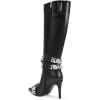 imageFSJ Women Rhinestone Crystal Knee High Boots Pointed Toe Stiletto Heel Boots Side Zipper Gemstone Strap Fashion Party Dress Shoes Size 416 USBlack