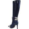 imageFSJ Women Rhinestone Crystal Knee High Boots Pointed Toe Stiletto Heel Boots Side Zipper Gemstone Strap Fashion Party Dress Shoes Size 416 USBlue
