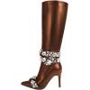 imageFSJ Women Rhinestone Crystal Knee High Boots Pointed Toe Stiletto Heel Boots Side Zipper Gemstone Strap Fashion Party Dress Shoes Size 416 USBrown
