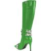 imageFSJ Women Rhinestone Crystal Knee High Boots Pointed Toe Stiletto Heel Boots Side Zipper Gemstone Strap Fashion Party Dress Shoes Size 416 USEmerald