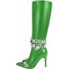 imageFSJ Women Rhinestone Crystal Knee High Boots Pointed Toe Stiletto Heel Boots Side Zipper Gemstone Strap Fashion Party Dress Shoes Size 416 USEmerald