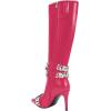 imageFSJ Women Rhinestone Crystal Knee High Boots Pointed Toe Stiletto Heel Boots Side Zipper Gemstone Strap Fashion Party Dress Shoes Size 416 USFuchsia