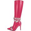 imageFSJ Women Rhinestone Crystal Knee High Boots Pointed Toe Stiletto Heel Boots Side Zipper Gemstone Strap Fashion Party Dress Shoes Size 416 USFuchsia