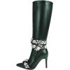 imageFSJ Women Rhinestone Crystal Knee High Boots Pointed Toe Stiletto Heel Boots Side Zipper Gemstone Strap Fashion Party Dress Shoes Size 416 USGreen