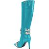 imageFSJ Women Rhinestone Crystal Knee High Boots Pointed Toe Stiletto Heel Boots Side Zipper Gemstone Strap Fashion Party Dress Shoes Size 416 USLake Blue