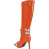 imageFSJ Women Rhinestone Crystal Knee High Boots Pointed Toe Stiletto Heel Boots Side Zipper Gemstone Strap Fashion Party Dress Shoes Size 416 USOrange