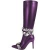 imageFSJ Women Rhinestone Crystal Knee High Boots Pointed Toe Stiletto Heel Boots Side Zipper Gemstone Strap Fashion Party Dress Shoes Size 416 USPurple