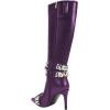 imageFSJ Women Rhinestone Crystal Knee High Boots Pointed Toe Stiletto Heel Boots Side Zipper Gemstone Strap Fashion Party Dress Shoes Size 416 USPurple