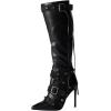 imageFSJ Women Sexy Knee High Boots Pointed Toe Rivets Strappy Tassels Stiletto High Heel Side Zipper Fashion Stripper Party Dressy Shoes Size 416 USBlack