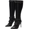 imageFSJ Women Sexy Knee High Boots Pointed Toe Rivets Strappy Tassels Stiletto High Heel Side Zipper Fashion Stripper Party Dressy Shoes Size 416 USBlack
