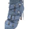imageFSJ Women Sexy Knee High Boots Pointed Toe Rivets Strappy Tassels Stiletto High Heel Side Zipper Fashion Stripper Party Dressy Shoes Size 416 USBlue Denim