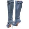 imageFSJ Women Sexy Knee High Boots Pointed Toe Rivets Strappy Tassels Stiletto High Heel Side Zipper Fashion Stripper Party Dressy Shoes Size 416 USBlue Denim