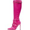 imageFSJ Women Sexy Knee High Boots Pointed Toe Rivets Strappy Tassels Stiletto High Heel Side Zipper Fashion Stripper Party Dressy Shoes Size 416 USHot Pink