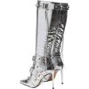 imageFSJ Women Sexy Knee High Boots Pointed Toe Rivets Strappy Tassels Stiletto High Heel Side Zipper Fashion Stripper Party Dressy Shoes Size 416 USSilver