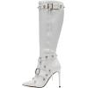 imageFSJ Women Sexy Knee High Boots Pointed Toe Rivets Strappy Tassels Stiletto High Heel Side Zipper Fashion Stripper Party Dressy Shoes Size 416 USWhite
