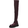 imageFSJ Women Fashion Flat Over The Knee Boots Thigh High Long Booties Stretch Platform Leather Round Closed Toe Side Zipper Fall Winter Shoes for Ladies Girls Party Club Dress Size 415 USRedbrown