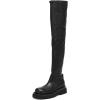 imageFSJ Women Fashion Flat Over The Knee Boots Thigh High Long Booties Stretch Platform Leather Round Closed Toe Side Zipper Fall Winter Shoes for Ladies Girls Party Club Dress Size 415 USBlack