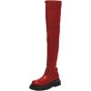 imageFSJ Women Fashion Flat Over The Knee Boots Thigh High Long Booties Stretch Platform Leather Round Closed Toe Side Zipper Fall Winter Shoes for Ladies Girls Party Club Dress Size 415 USRed