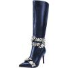 imageFSJ Women Rhinestone Crystal Knee High Boots Pointed Toe Stiletto Heel Boots Side Zipper Gemstone Strap Fashion Party Dress Shoes Size 416 USBlue