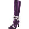 imageFSJ Women Rhinestone Crystal Knee High Boots Pointed Toe Stiletto Heel Boots Side Zipper Gemstone Strap Fashion Party Dress Shoes Size 416 USPurple