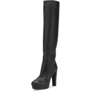 imageFSJ Women Comfort Platform Knee Boots Chunky High Heels Solid Color Classic Pull On Formal Casual Dress Winter Shoes Size 415 USBlack