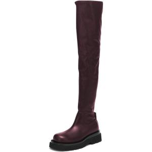 imageFSJ Women Fashion Flat Over The Knee Boots Thigh High Long Booties Stretch Platform Leather Round Closed Toe Side Zipper Fall Winter Shoes for Ladies Girls Party Club Dress Size 415 USRedbrown