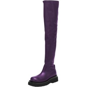 imageFSJ Women Fashion Flat Over The Knee Boots Thigh High Long Booties Stretch Platform Leather Round Closed Toe Side Zipper Fall Winter Shoes for Ladies Girls Party Club Dress Size 415 USPurple