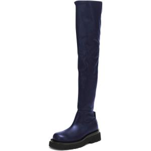 imageFSJ Women Fashion Flat Over The Knee Boots Thigh High Long Booties Stretch Platform Leather Round Closed Toe Side Zipper Fall Winter Shoes for Ladies Girls Party Club Dress Size 415 USDark Blue