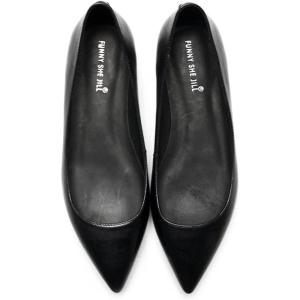 imageFSJ Women Leather Pointed Toe Flat Pumps Low Heel Slip On Comfortable Office Dress Shoes Size 412 USBlack