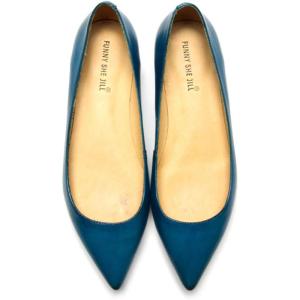 imageFSJ Women Leather Pointed Toe Flat Pumps Low Heel Slip On Comfortable Office Dress Shoes Size 412 USBlue