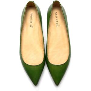 imageFSJ Women Leather Pointed Toe Flat Pumps Low Heel Slip On Comfortable Office Dress Shoes Size 412 USGreen