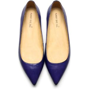 imageFSJ Women Leather Pointed Toe Flat Pumps Low Heel Slip On Comfortable Office Dress Shoes Size 412 USPurple