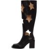 imageFSJ Women Chic Closed Square Toe Block Chunky High Heel Knee High Boots Star Cutout Back Zipper Casual Walking Shoes Size 415 USBlack