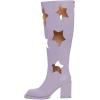 imageFSJ Women Chic Closed Square Toe Block Chunky High Heel Knee High Boots Star Cutout Back Zipper Casual Walking Shoes Size 415 USLight Purple