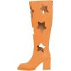 imageFSJ Women Chic Closed Square Toe Block Chunky High Heel Knee High Boots Star Cutout Back Zipper Casual Walking Shoes Size 415 USOrange